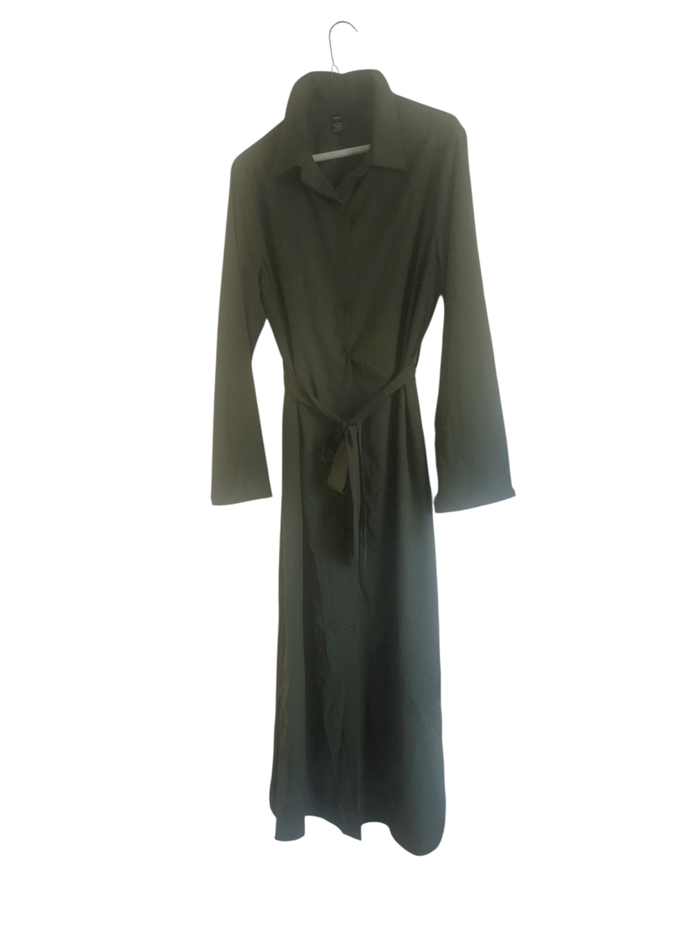 Classic Dark Green Long Sleeve Shirt Dress with Tie Waist